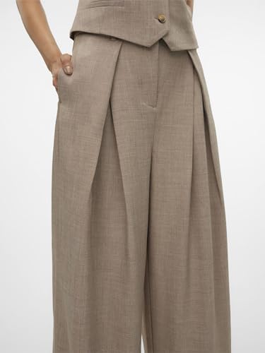 VERO MODA Women Solid Grey Polyester Straight Fit High Rise Trouser