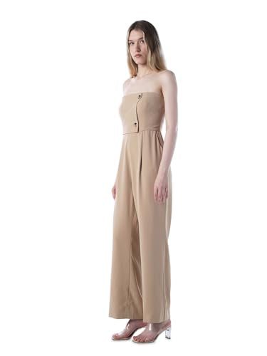 ONLY Women's Solid Regular Fit Beige Jumpsuit