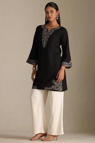 Soch Women's Rayon Embroidered Regular Kurta (CWA5KU61437_Black_M)