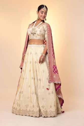 Women's Tissue Lehenga with Bandhej duppatta.