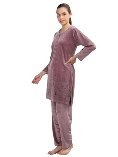 Duchess Women's Supersoft Velvet Printed Nightsuit for Winter wear