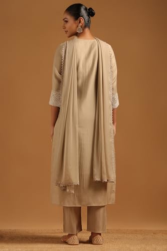 Soch Womens Beige Mul Chanderi Botanical Salwar Suit With Machine Embroidery and Sequin Details