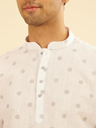 Manyavar Men's Cotton Blend Printed High Neck Short Kurta (White,XXXL)