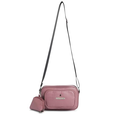 Caprese Jena Medium Sling Bag for Women with Adjustable Strap & Detachable Pouch for Comfortable Wear | Zipper Closure | Versatile Handbag for Everyday Use, Travel, and Special Occasions (Dark Pink)