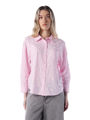 ONLY Women's Applique Regular Fit Pink Shirt