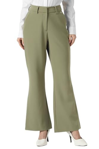 Van Heusen Women Olive Solid Formal Regular Fit Trousers