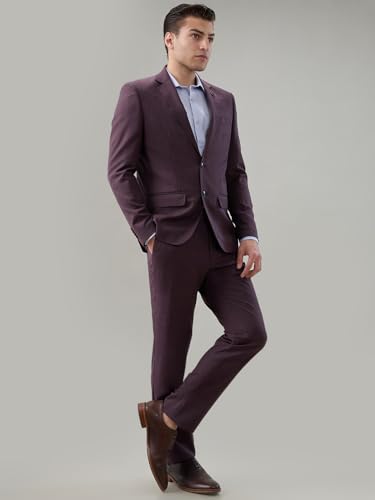 Park Avenue Maroon Solid Pattern Men Suit