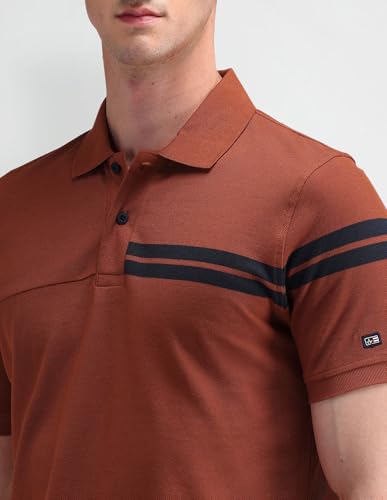 Arrow Sports Men's Striped Regular Fit Polo Shirt (ASAITS3226_Rust