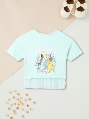 Max Girls Printed Tulle Top(Green_6-8 Y)