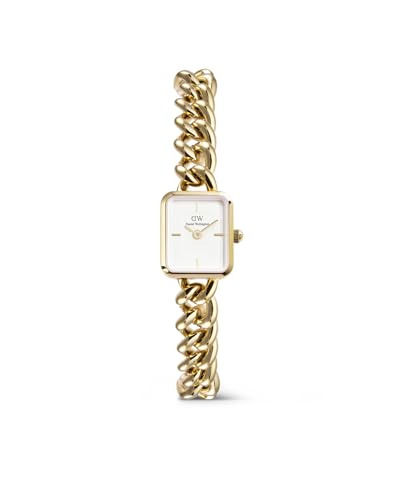Daniel Wellington Jolie Analogue Watch for Women with White Rectangle Dial & Gold Stainless Steel Bracelet Band Water Resistant Women's Wrist Watches - DW00100836K