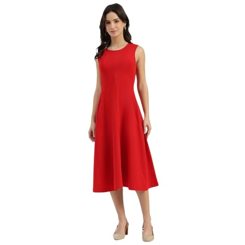 United Colors of Benetton Round Neck Solid A-Line Dress (Size: EL) - 26P3E99W3821IRC5 Red