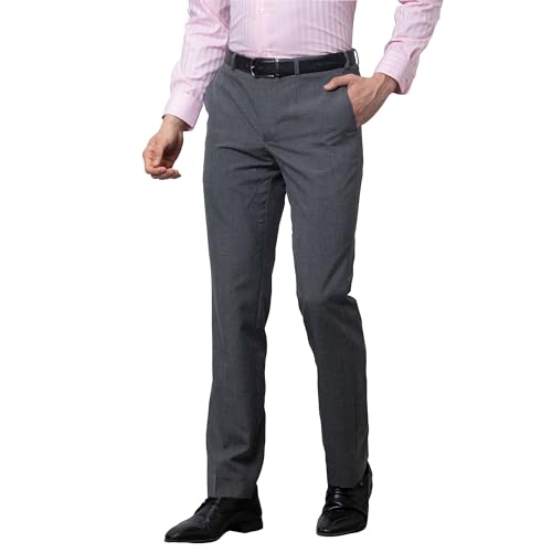 Park Avenue Men's Smart Fit Polyviscose Blend Flat Front Stripe Pattern Dark Grey Formal Trouser (Size: 36)-PMTX07539-G6