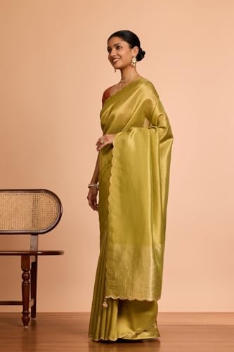 Taneira Women Light Green Viscose Tissue Woven Saree with Unstitched Blouse Piece (SAPP08AC2548-Light Green)