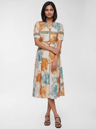 Max Women Floral Print Midi Dress(Multicolour_S)