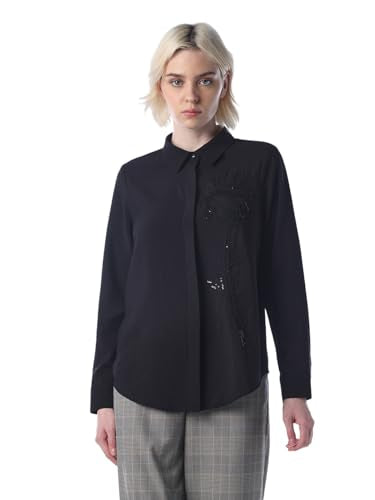 ONLY Women's Embroidered Regular Fit Black Shirt