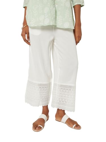 Max Women Embroidered Hem Palazzos (White_XXL)