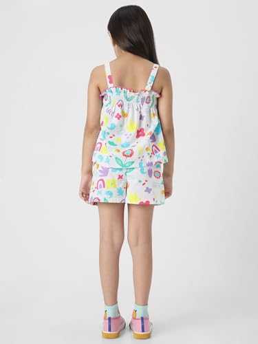 Nauti nati Girls Printed Shoulder Strap Pure Cotton Top with Shorts