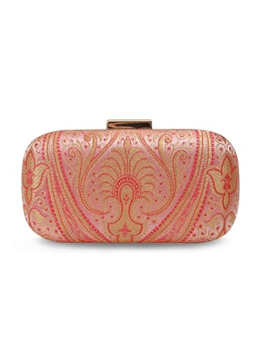 THE TAN CLAN Elora Banarasi Long Clutch Purses Luxury Handbags Bag for Women | Elegant Evening Handbag, Stylish Purse with Magnetic Closure