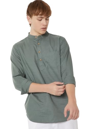Max Men Solid Short Kurta (Green_L)