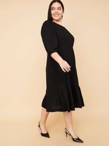 Max Women Textured Knit A-line Dress (Black_6XL)