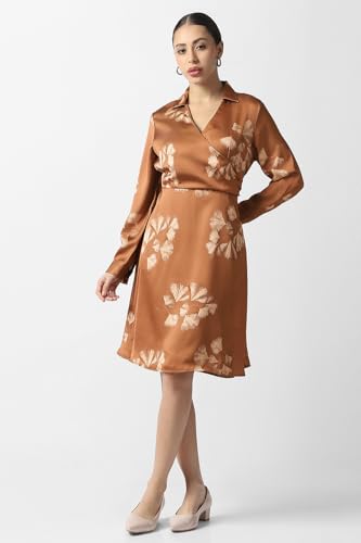 Women Brown Print Knee Length Party Dress