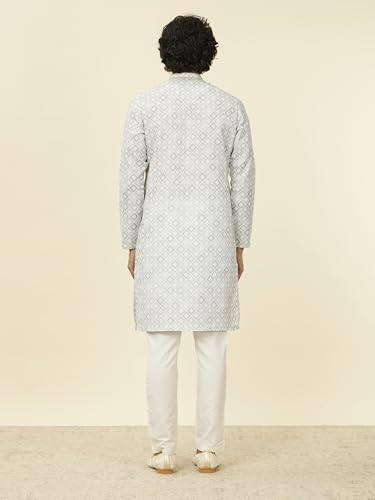 Manyavar Men's Light Mid Green Geometric Patterned Angrakha Style Kurta (XXL)