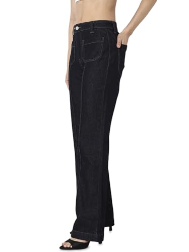 ONLY Women's Solid Flared Mid-Rise Blue Jeans