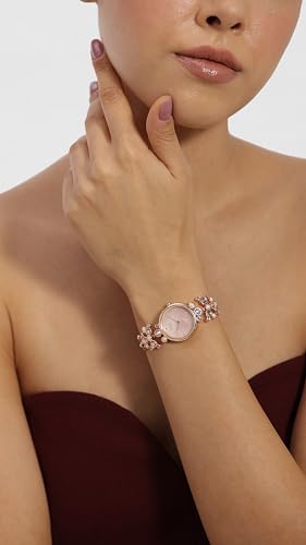Titan Raga Moonlight Quartz Analog Mother of Pearl Dial Rose Gold Metal Strap Watch for Women - NT95032WM02