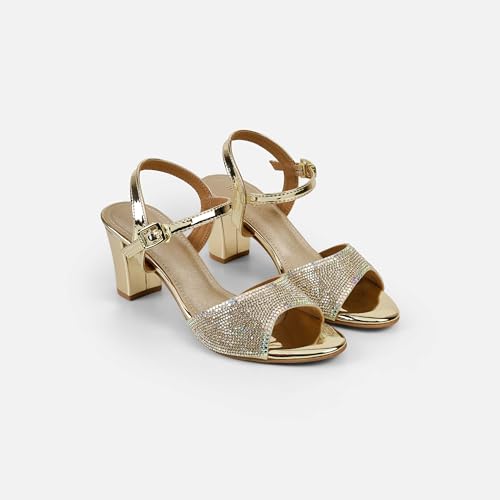 Mochi Women's Back Strap closure Casual - Slides with Block Gold Heel UK/6 EU/39(54-216)