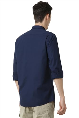Peter England Men Navy Solid Full Sleeves Casual Shirt