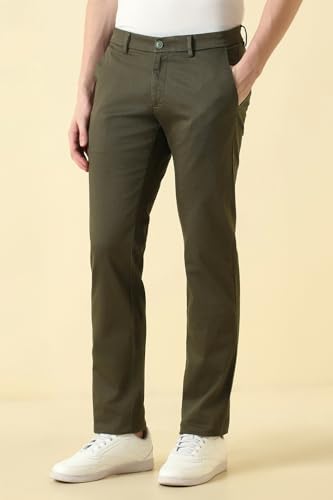 Men Olive Solid Casual Trousers