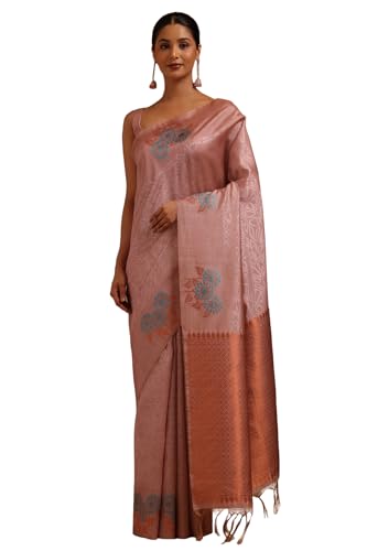 Soch Womens Onion Pink Tussar Zari Woven Design Saree