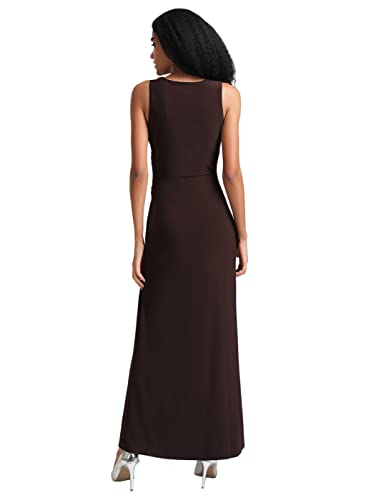 Kazo Embellished Polyester Blend V Neck Women's Maxi Dress (Brown,Extra Small)