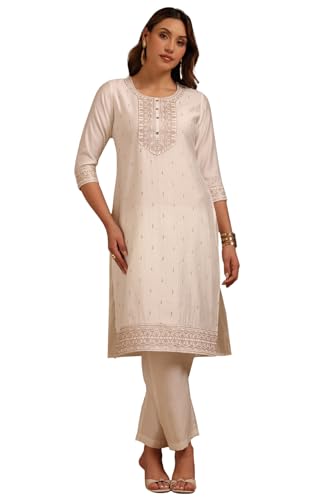 Soch Womens Off White Art Silk Embroidered Kurta Set With Sequins