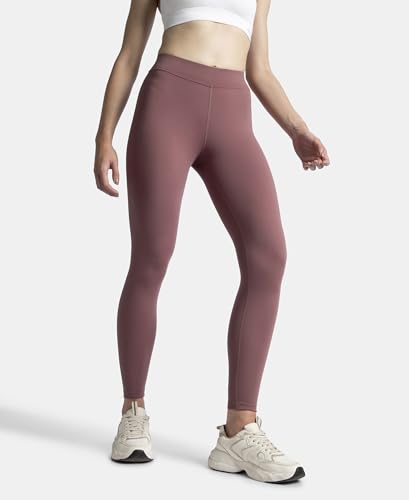 Jockey MW20 Women's Microfiber Elastane Stretch Performance Leggings with Elasticated Waistband_Wild Ginger_L Red
