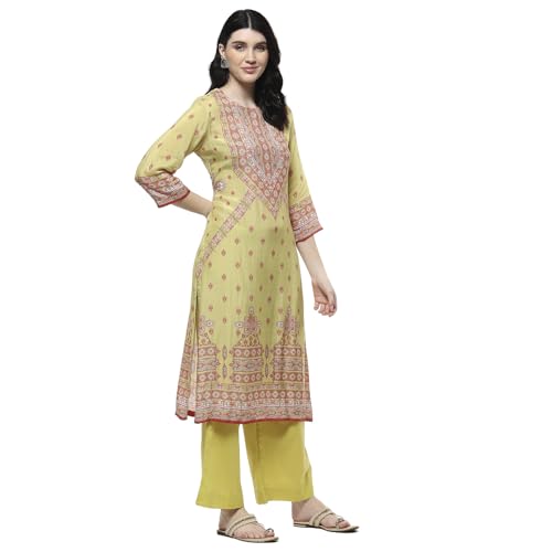 BIBA Women Green Modal Printed Straight Suit Set_44