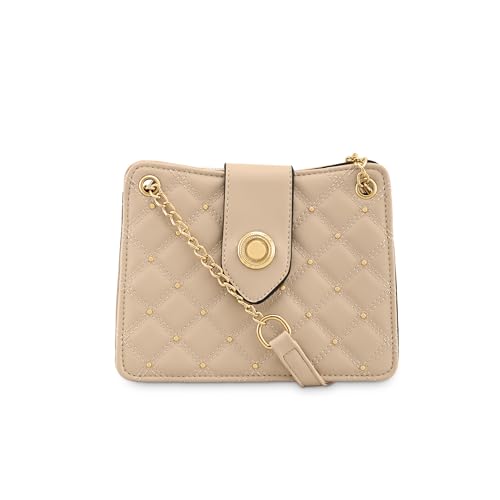 Chic Studded Quilted Sling Bag for Women | Crossbody with Zipper & Magnetic Button Closure, Metallic-Detail Strap & Utility Pocket | Stylish Everyday Shoulder Bag for College & Casual Outings