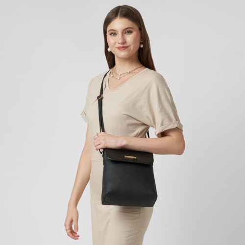 Caprese Fergi Large Crossbody Bag for Women with Adjustable Strap for Comfortable Wear | Versatile Handbag with Zipper & Magnetic Button Closure for Everyday Use, Travel, & Special Occasions (Black)