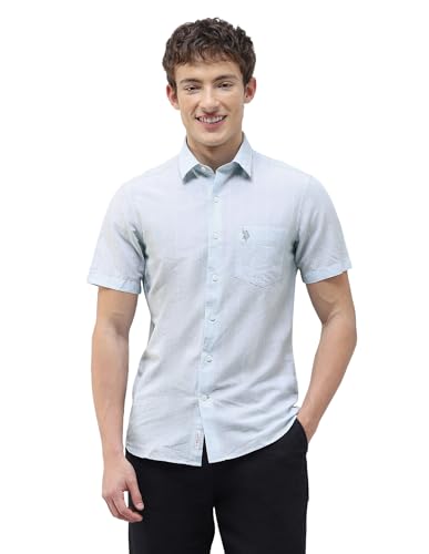 U.S.Polo Association Men's Vertical Striped Regular Fit Shirt (USSHT3360H_Blue_46)