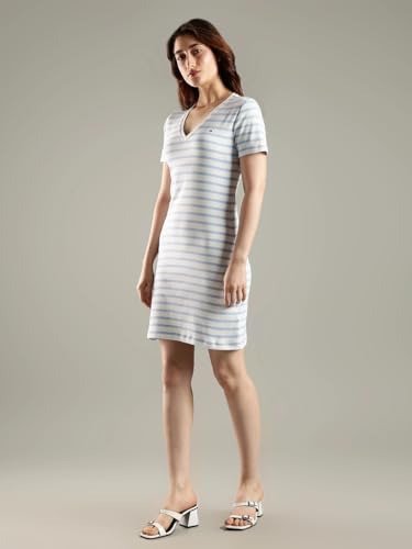 Tommy Hilfiger Cotton V-Neck T-Shirt Dress Blue
