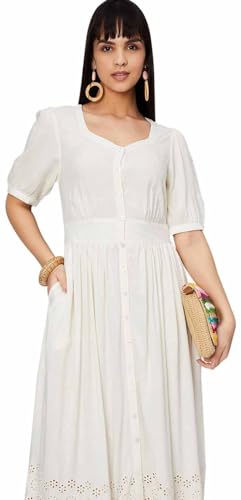 Max women's Rayon Classic below The Knee Dress (LC33002OFF WHITE_OFF