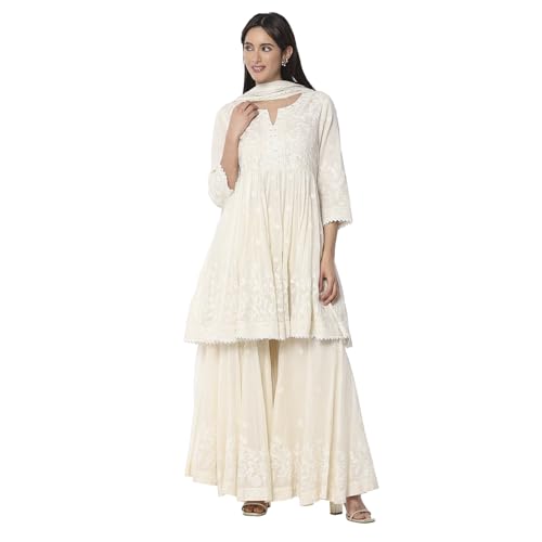Biba Women Off White Cotton Straight Kurta Set_42