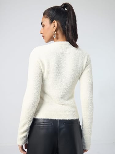 The Souled Store Harry Potter: Hedwig Women and Girls Full Sleeves Round Neck Off White Embroidered Nylon Regular Fit Soft Furry Casual Winter Pullover Sweaters