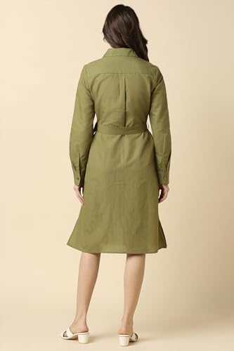 Women Olive Solid Casual Dress