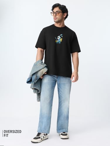 The Souled Store Breaking Limits Men and Boys Short Sleeves Round Neck Black Graphic Printed Casual Lightweight Drop Shoulder Streetwear Trendy Oversized T-Shirt