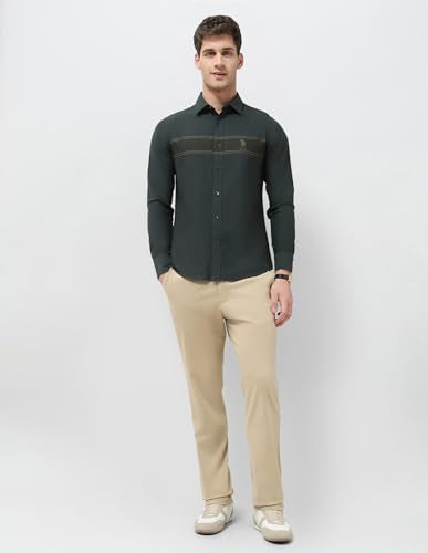 U.S.Polo ASSN. Men's Striped Tailored Fit Shirt (USSHT2908_Olive