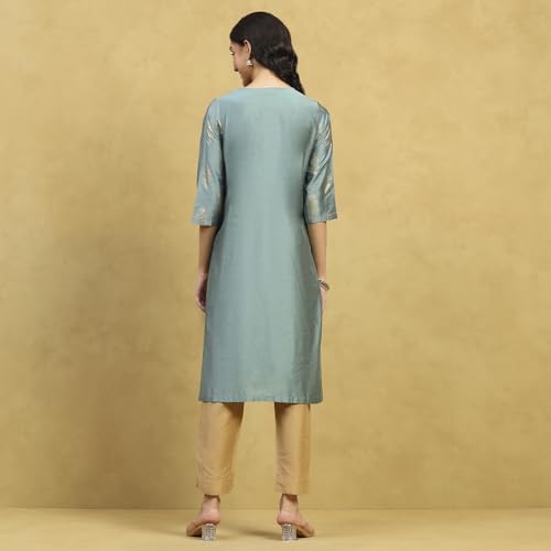 Rangriti Women Green Viscose Blend Printed Straight Kurta_38