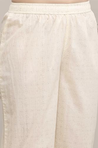 Biba Women Off White Cotton Printed Straight Suit Set_32