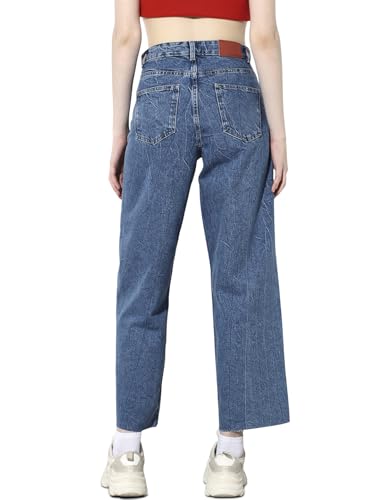 ONLY Women's Solid Straight Fit High-Rise Blue Jeans
