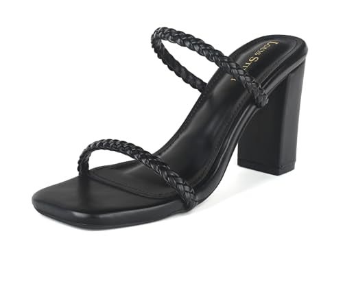 LOUIS STITCH Women's Fashion Slip-On Block Heel Sandals | Open Toe Black Stylish Mule Heel Sandal for Ladies | LSOF-LDBH-WEVSTJB| (UK-8)